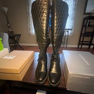 Black Quilted Wide Calf Knee Boots